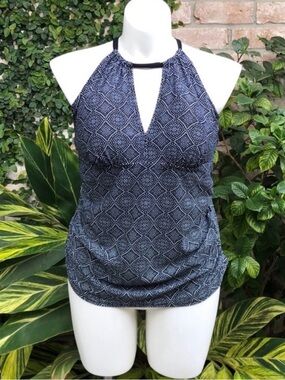Kona Sol Keyhole Halter Tankini Swimsuit‎ Top Size 18W in Black & White VGUC